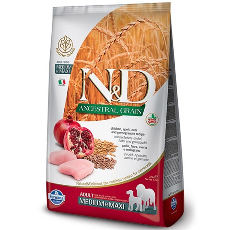 N & D dog LG adult medium & maxi chicken & pomegranate 2 x 12 kg