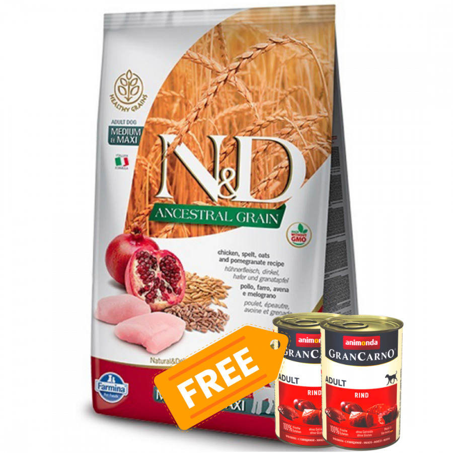 N & D dog LG adult medium & maxi chicken & pomegranate 12 kg