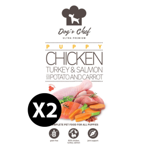 Dog’s Chef CHICKEN, TURKEY & SALMON WITH SWEET POTATO AND CARROT Puppy