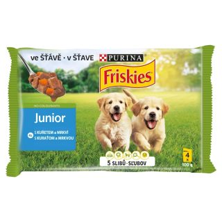 FRISKIES Junior pre šteňatá s kuraťom a mrkvou v šťave 4 x 100 g