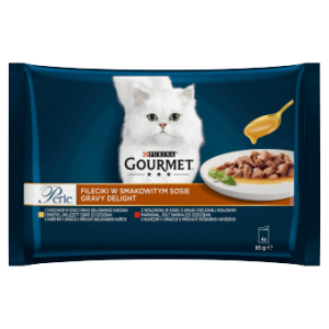 GOURMET Perle Gravy Delight Multipack s kuraťom a s hovädzím v ochutených omáčkach 4 x 85 g