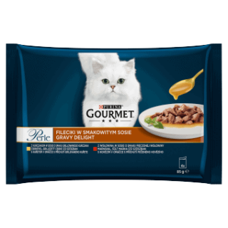 GOURMET Perle Gravy Delight Multipack s kuraťom a s hovädzím v ochutených omáčkach 4 x 85 g