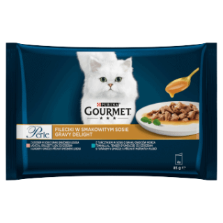 GOURMET Perle Gravy Delight Multipack s lososom a s tuniakom v ochutených omáčkach 4 x 85 g