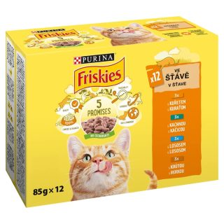 PURINA FRISKIES multipack s kuraťom, lososom, kačicou, morkou v šťave 12 x 85 g