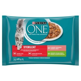 PURINA ONE STERILCAT multibalenie s morkou, zelenými fazuľkami, lososom, mrkvou v šťave, 4 x 85 g