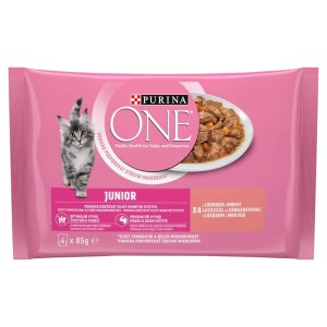 PURINA ONE JUNIOR mini filetky s lososom a mrkvou v šťave 4 x 85 g