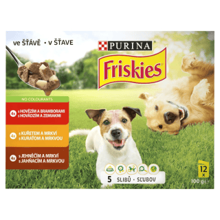 FRISKIES Adult s hovädzím, s kuraťom a jahňacím v šťave 12 x 100 g