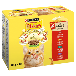 PURINA FRISKIES multipack s kuraťom, hovädzím, jahňacím, kačicou v šťave 12 x 85 g