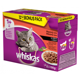 WHISKAS® kapsičky Mäsový výber v šťave 12 x 100g