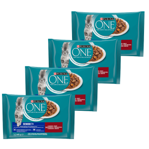 PURINA ONE SENIOR 7+ kapsičky - multibalenie s hovädzím a mrkvou v šťave, 4 x 85 g