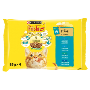 PURINA FRISKIES multipack s lososom, tuniakom, treskou, sardinkami v šťave 4 x 85 g