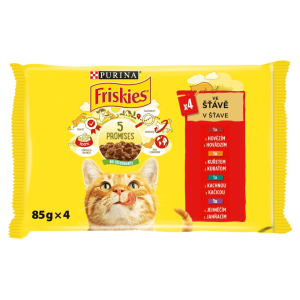 PURINA FRISKIES multipack s hovädzím, kuraťom, jahňacím, kačicou v šťave 4 x 85 g