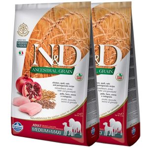 N & D dog LG adult medium & maxi chicken & pomegranate 2 x 12 kg