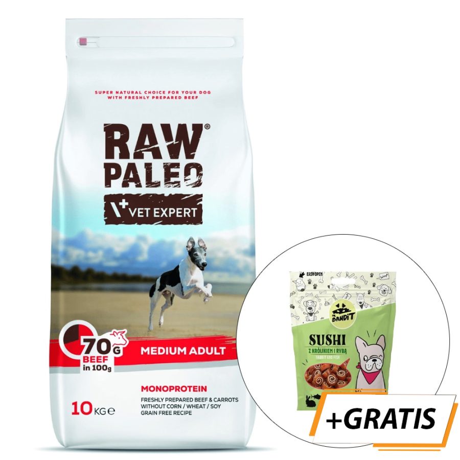 VetExpert Raw Paleo adult medium beef 10 kg + pamlsok Mr. Bandit 500 g gratis