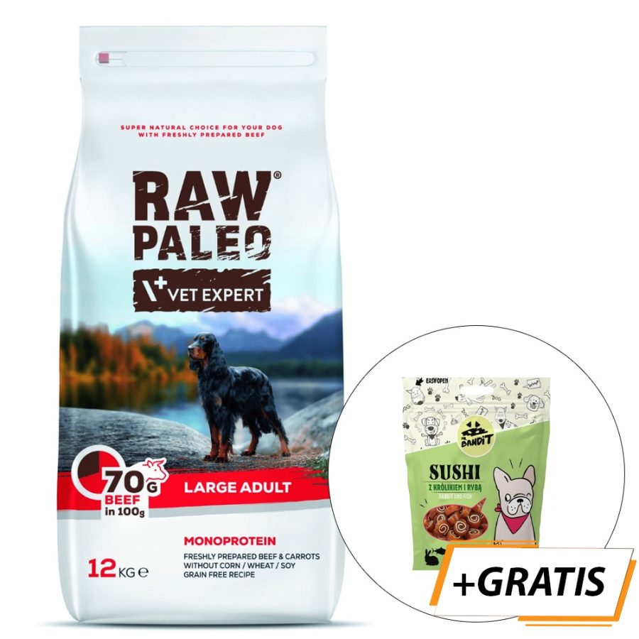 VetExpert Raw Paleo adult large beef 12 kg + pamlsok Mr. Bandit 500 g gratis