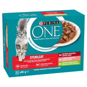 PURINA ONE STERILCAT s lososom, mrkvou, hovädzím, morkou, zelenými fazuľkami v šťave 12 x 85 g