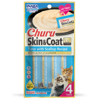 Pamlsok Inaba Churu Skin & Coat cat Tuniak s hrebenatkou 4 tuby 56 g